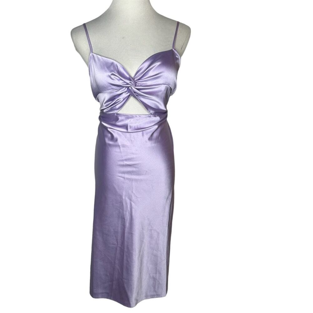 Miss Selfridge Satin Slip Dress Size 6 - Light Purple with Front Keyhole, Fairy